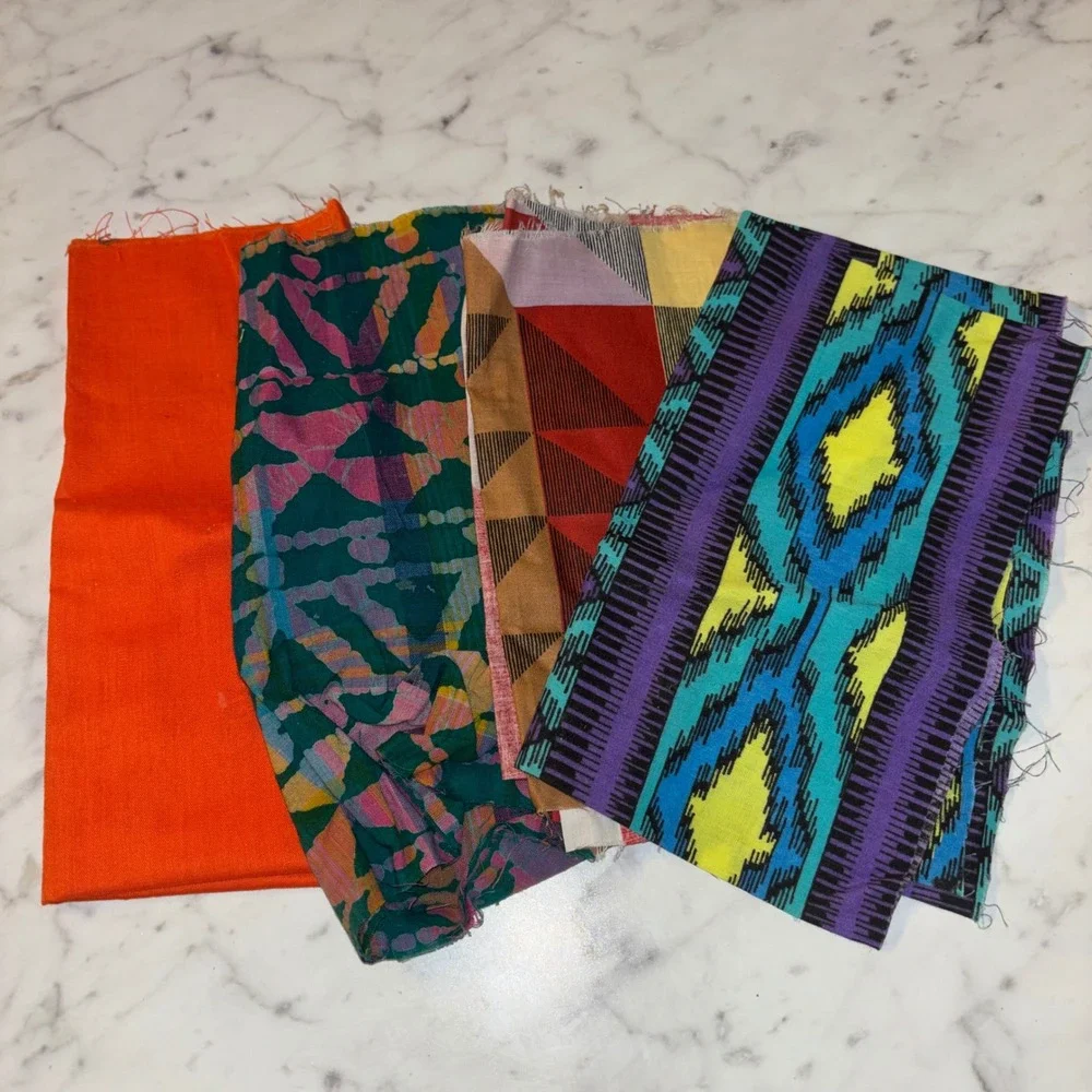 Mixed Fabric Remnants Bundle Geometric Ikat Abstract Prints Orange 4 Pieces